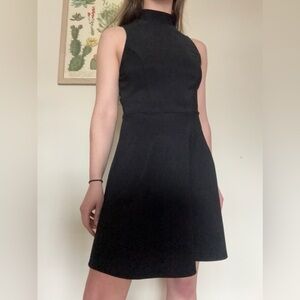Monteau black A-line mock neck sleeveless dress formal minimalist classic